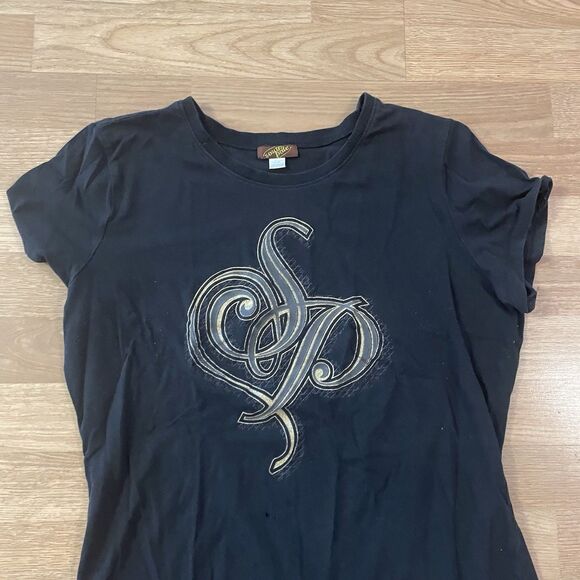 Vintage SouthPole T Shirt Women’s 1x Black Spell Out Short Sleeve Y2K - Picture 3 of 6